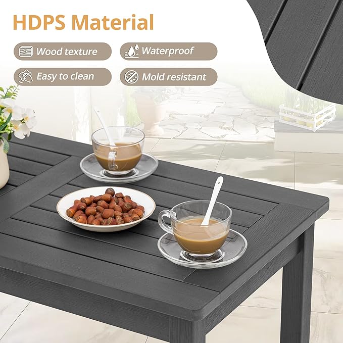 LUE BONA Outdoor Coffee Table Rectangle, HDPS Patio Coffee Tables for Outside, All Weather Patio Coffee Table with Slatted Tabletop for Deck, Garden, Balcony, Indoor or Outdoor Use, Dark Gray