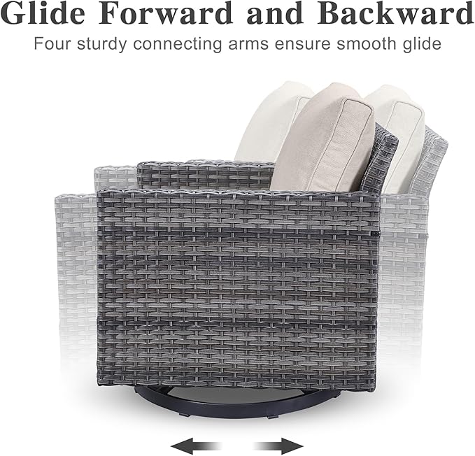 Belord Family Reunion Patio Conversation Set - 6 Piece Outdoor Sectional Furniture Set with Storage Box and Wicker Swivel Glider Chair Set of 2,Removable Beige Cushions for Deck Backyard Sunroom