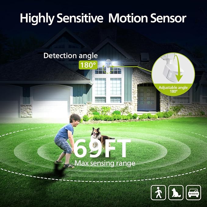 Philips 44W 4200 lm LED Security Light Outdoor w/PIR Motion Sensor, 5000K Daylight Flood Light, Waterproof, Dusk to Dawn, 2 Heads, 4 Modes