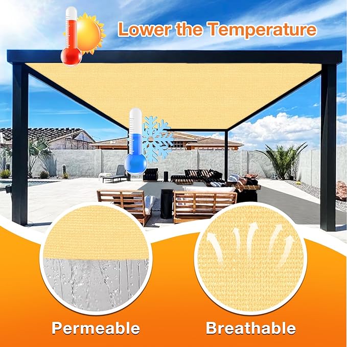 Artpuch Outdoor Pergola Shade Cover 14x24 FT Sun Shade Cloth with Grommets Sand 90% UV Protection Canopy Patio Privacy Screen (Customized Available)