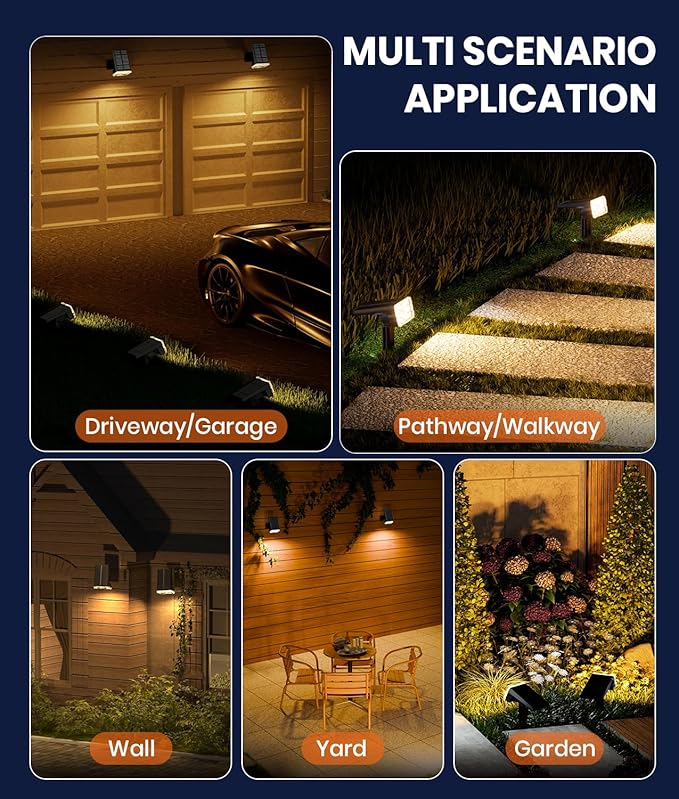 1 Pack Solar Spotlights Outdoor Waterproof IP67,Adjustable Wall&Ground Solar Lights Powered with 3 Colors, 3 Modes, Dusk to Dawn for Pathway/Garden/Yard/Patio/Driveway/Landscape Lighting Outside Décor