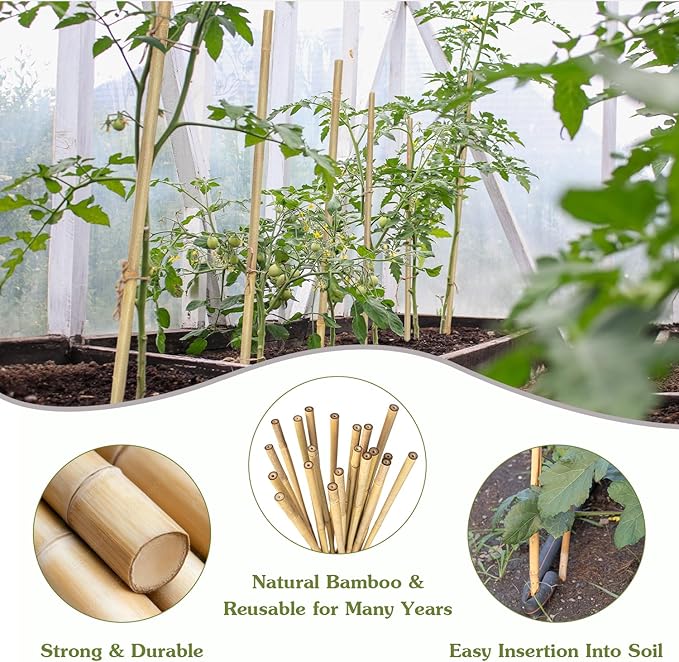 Plant Stakes 18inch, 20Pcs Natural Bamboo Sticks Garden Stakes, HAINANSTRY Plant Support Stakes for Indoor & Outdoor Plants, Orchid Tomato Vegetable Stakes for Garden