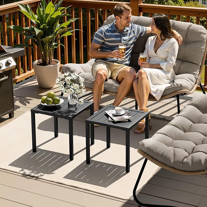 Crestlive Products Aluminum Outdoor Side Table Set of 2, Pool Lounge Chair Side Table, Weather Resistant Small Square Coffee End Table for Patio, Yard, Garden, Porch, Deck, Outdoor
