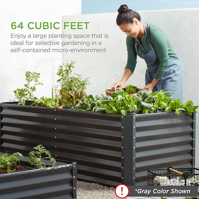 Best Choice Products 8x4x2ft Outdoor Metal Raised Garden Bed, Deep Root Planter Box for Vegetables, Herbs & Flowers, 478-Gallon Capacity, 100% Non Toxic Materials - Dark Green