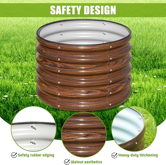 SnugNiture Raised Garden Bed, 4 PCS 2×2×1.5ft Round Galvanized Outdoor Planter Box, 17" Tall Deep Metal Garden Bed Kit for Planting Vegetables, Fruits, Flowers, Brown