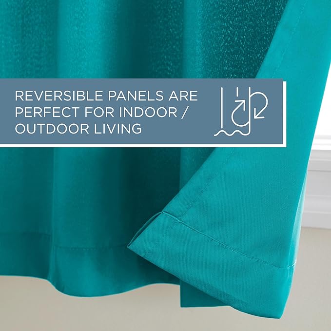 TOWN & COUNTRY BASICS Cabana Solid Heavyweight Indoor Outdoor Curtains, Light Filtering Opacity with Grommet Top, Water Repellent, 2-Pack Set, 54"x108", Teal