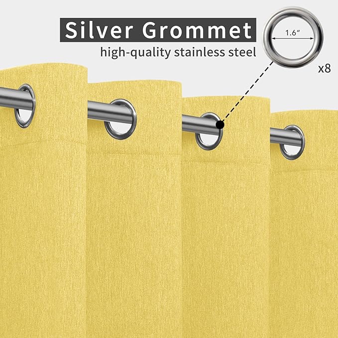 Easy-Going Linen Look Outdoor Curtains Waterproof Windproof Porch Curtains, Soft Thicken Outdoor Privacy Curtains for Patio, Gazebo, Grommet Top and Tab Bottom Drape, 1 Panel, 54x96 inch, Yellow