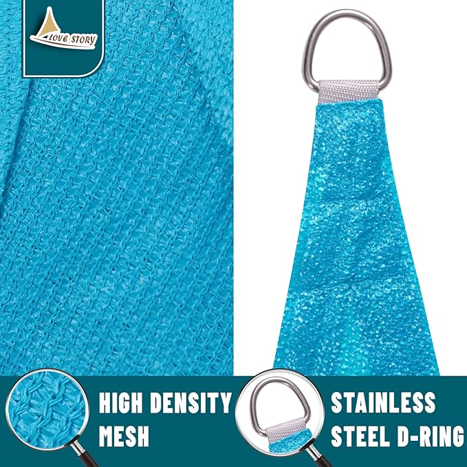 LOVE STORY Custom Size 7'x7'x7' Turquoise Blue Sun Shade Sail Triangle Sunhsade Fabric Awning Canopy for Patio Backyard Carport Pergola (Customized)