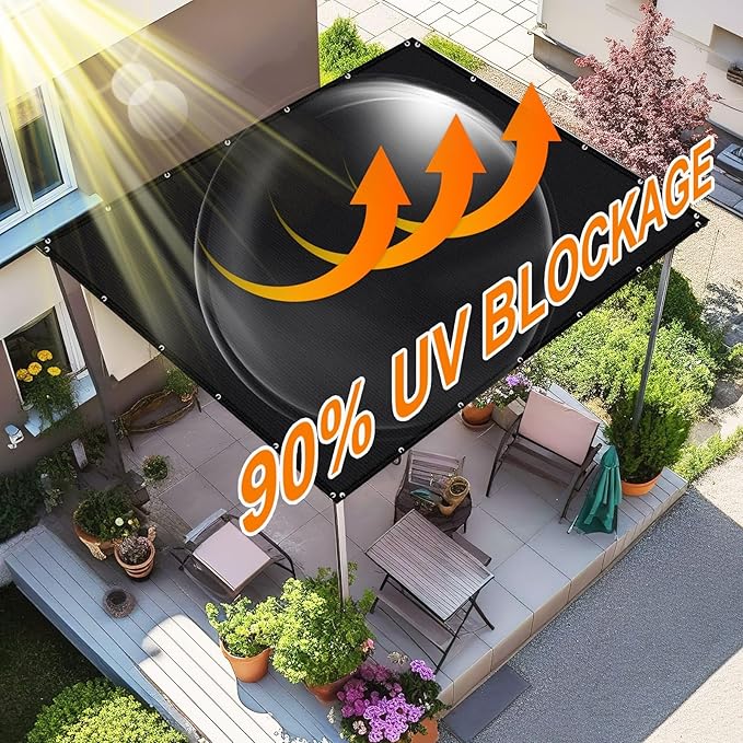 Artpuch 90% Sun Shade Cloth, 6 x 12 FT Pergola Shade Cover Canopy with Grommets, Sun Screen Fabric Tarp for Patio, Outdoor, Garden, Backyard, Black