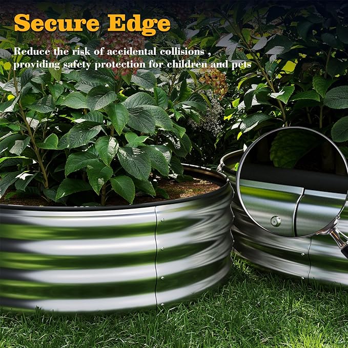 Galvanized Metal Planter Round Raised Garden Bed Kit for Gardening Outdoor Garden Box Raised Flower Bed 1PC Wooden Color 8X2X1FT
