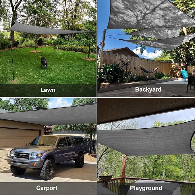SUNLAX Sun Shade Sail 10' x 10' Dark Grey Rectangle Canopy Sail Shade Cover UV Block Permeable Sunshade Outdoor for Patio Backyard (We Make Custom Size)
