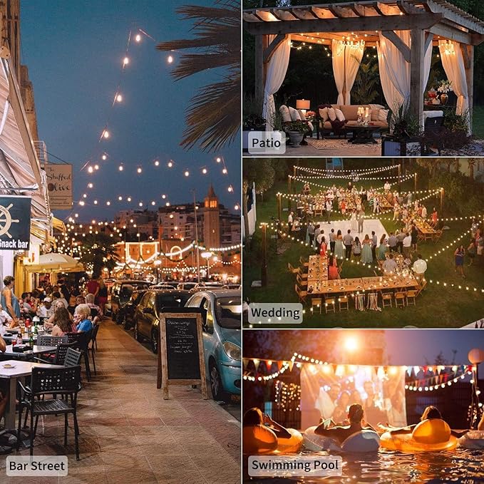 Brightown Led String Lights Outdoor 55Ft G40 Patio Lights with 52 Led Shatterproof Bulbs(2 Spare), Waterproof Led Globe Hanging Lights for Backyard Porch Bistro Balcony Decor, E12 Socket, 2200K