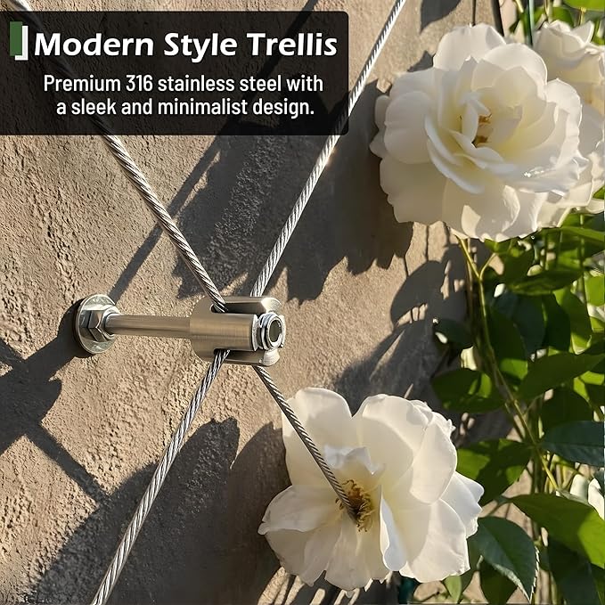 Wire Trellis for Climbing Plants Outdoor, 20-Set Wall Trellis Kit, T316 Espalier System for Fence and Garden DIY Projects (Hubs Only, Without Cable)