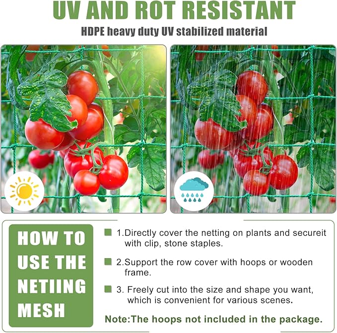Garden Trellis Netting - Heavy Duty Trellis Net for Climbing Plants, Plant Netting for Cucumber, Tomato, 27 Strands Nylon & 4x4 Inch Mesh, Grow Netting for Fruits, Vegetables, Grape, Bean(6.6x4.9 FT)