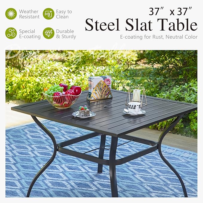 Sophia and William Swivel Outdoor Patio Dining Set for 4, Outdoor Table and Chairs, Removable Seat Cushions, Black 37" Patio Dining Table,Red