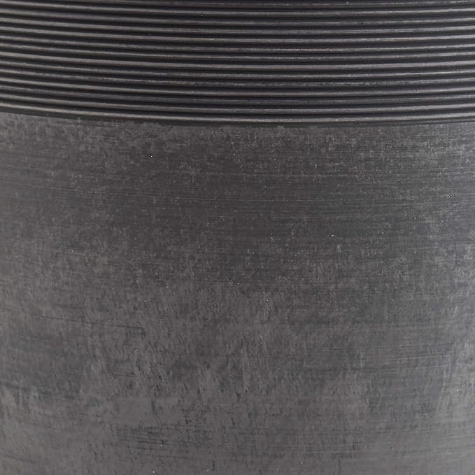 PSW Pot Collection 16-inch Plastic/Stone/Wood Composite Large Ribbed Planter – No Drainage Hole (Drillable), Indoor/Outer Garden Pot for Foliage, Trees, Flowers, Ferns, Cement Gray