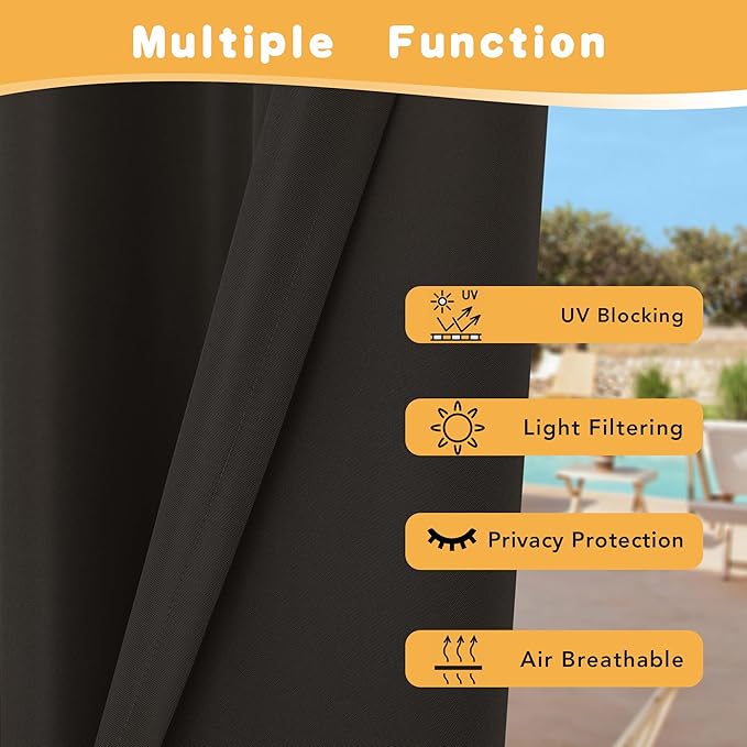 HolidayIdeas Outdoor Curtains for Patio Waterproof, 2 Panels - 54 x 108 Inch - Privacy Protection & Light Filtering Curtains Grommet Outside Curtains for Porch, Gazebo, Pergola, Backyard (Chocolate)