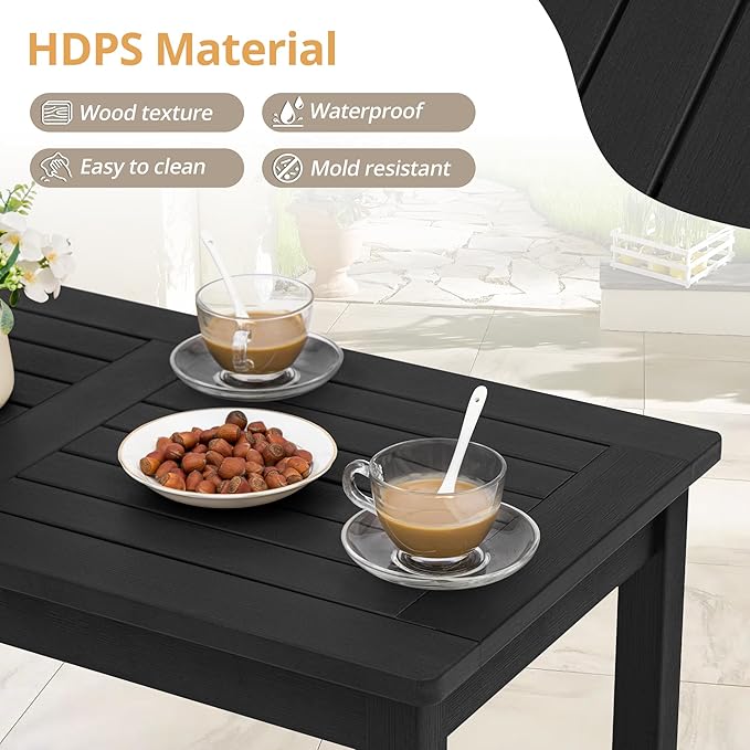 LUE BONA Outdoor Coffee Table Rectangle, 42.5" HDPS Patio Coffee Tables for Outside, All Weather Patio Coffee Table with Slatted Tabletop for Deck, Garden, Balcony, Indoor or Outdoor Use, Black