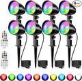 MEIKEE 15W RGB Landscape Spot Lights Outdoor, RGBW Color Changing Landscape Lighting with Remote Control, IP66 Pathway Lights for Christmas Halloween Party Festival Decoration (8 Pack)