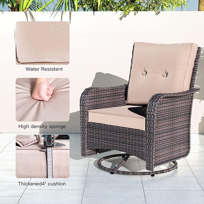 Kullavik 10 Pieces Outdoor Patio Furniture Set,PE Wicker Rattan Sectional Sofa Patio Conversation Sets with 43" 55000BTU Gas Propane Fire Pit Table,Swivel Rocking Chairs Set,Sand