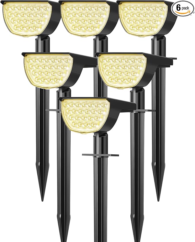 Solar Lights Outdoor Waterproof IP65, Solar Powered 76 LED 3 Lighting Modes Solar Spot Lights Outdoor for Yard Garden Landscape Pathway (Warm White, 6 Pack)