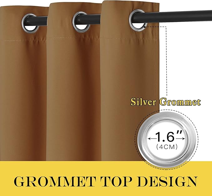 NICETOWN 66 Inch Long Blackout Curtains for Bedroom Living Room, Thermal Insulated Room Darkening Curtains, Light Blocking Blackout Drapes for Bedroom, 66" W x 66" L, 1 Panel, Gold Brown