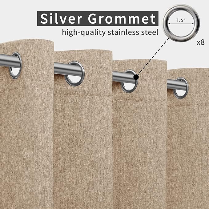 Easy-Going Linen Look Outdoor Curtains Waterproof Windproof Porch Curtains, Soft Thicken Outdoor Privacy Curtains for Patio, Gazebo, Grommet Top and Tab Bottom Drape, 1 Panel, 54x120 inch, Beige