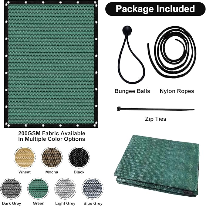 Artpuch 90% Sun Shade Cloth, 8 x 16 FT Pergola Shade Cover Canopy with Grommets, Sun Screen Fabric Tarp for Patio, Outdoor, Garden, Backyard, Green