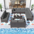 ALAULM Patio Furniture Set with Coffee Table, 14 Pieces Outdoor Sectional with Wide Seat and Thick Cushion, All Weather Wicker Rattan Conversation Set for Backyard, Garden, Deck, Grey