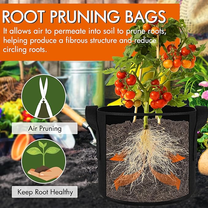Gardzen 10-Pack 10 Gallon Grow Bags, 300G Thickened Aeration Fabric Pots with Handles, Heavy Duty Cloth Pots for Plants