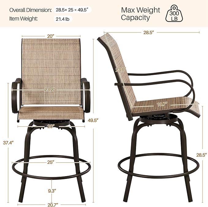 Yaheetech Patio Swivel Barstools Outdoor Chairs Set of 2, High Bistro Stools Outdoor Furniture, All-Weather Patio Stools for Outside, Beach, Lawn, Poolside and Garden, Brown