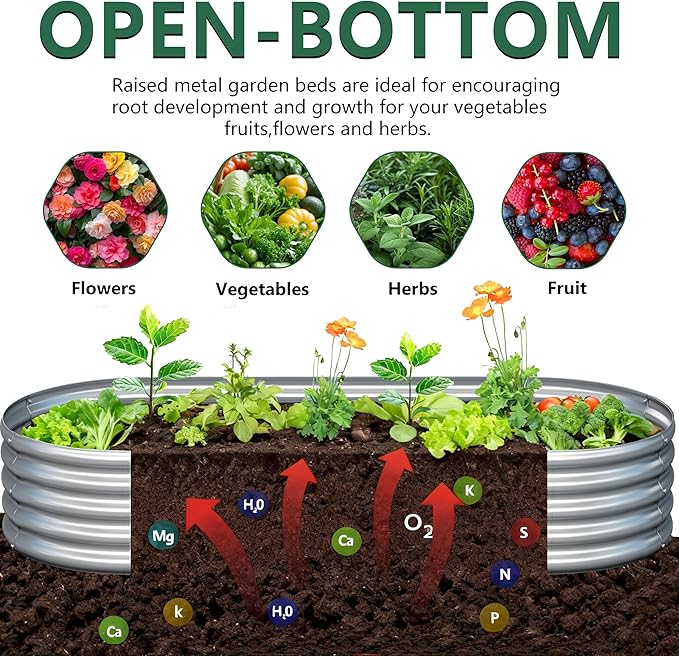 4x2x1FT Galvanized Raised Garden Bed Kit,Vegetable Boxes-Oval Metal Flower Box,Large Planter Raised Beds Outdoor Garden for Planting,Fruit,Herb-Silver