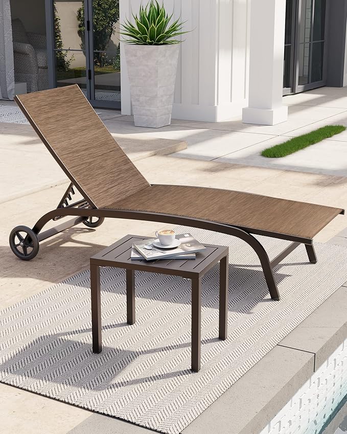 Crestlive Products Outdoor Side Table Set of 2, Aluminum Rectangular Side/End Table, Small Patio Coffee Bistro Table for Outdoor Indoor (Brown)