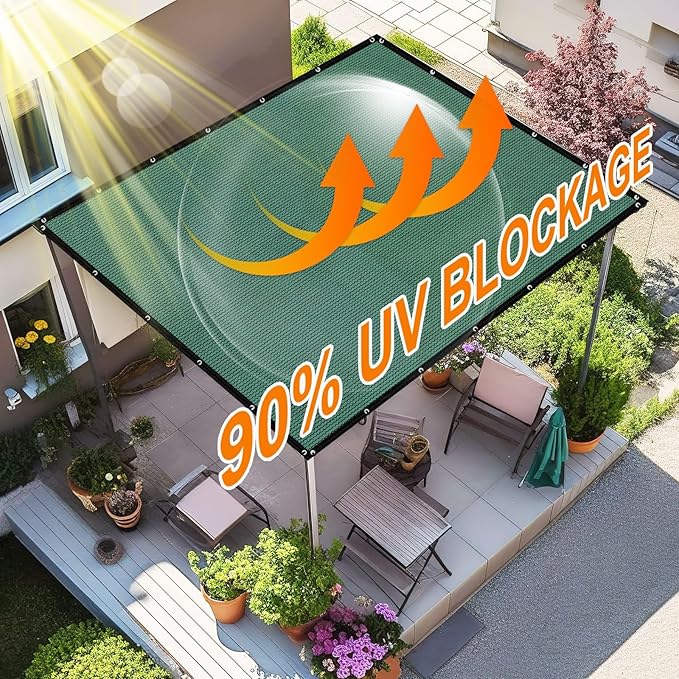 Artpuch 90% Sun Shade Cloth, 10 x 14 FT Pergola Shade Cover Canopy with Grommets, Sun Screen Fabric Tarp for Patio, Outdoor, Garden, Backyard, Green