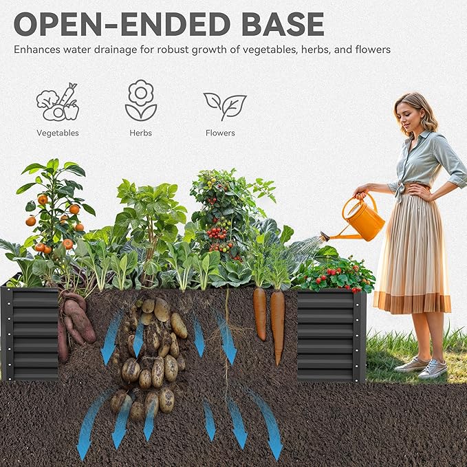 YITAHOME 6x3x2 ft 4pcs Galvanized Raised Garden Bed Kit, Large Metal Planter Box with Gloves & Support Rod, Outdoor Flower Bed for Plants Vegetables, Black