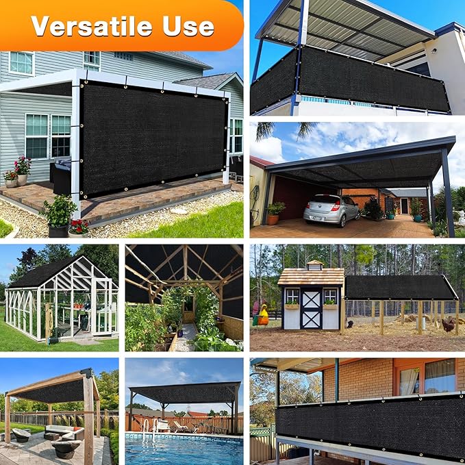 Artpuch Outdoor Pergola Shade Cover 12x19 FT Sun Shade Cloth with Grommets Black 90% UV Protection Canopy Patio Privacy Screen (Customized Available)