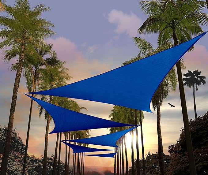 Amgo Custom Size 25' x 25' x 25' Blue Triangle Sun Shade Sail Order to Make Canopy Awning UPF50+ AGSLT, 95% UV Blockage, Water & Air Permeable, 200GSM Commercial Standard (We Customize)