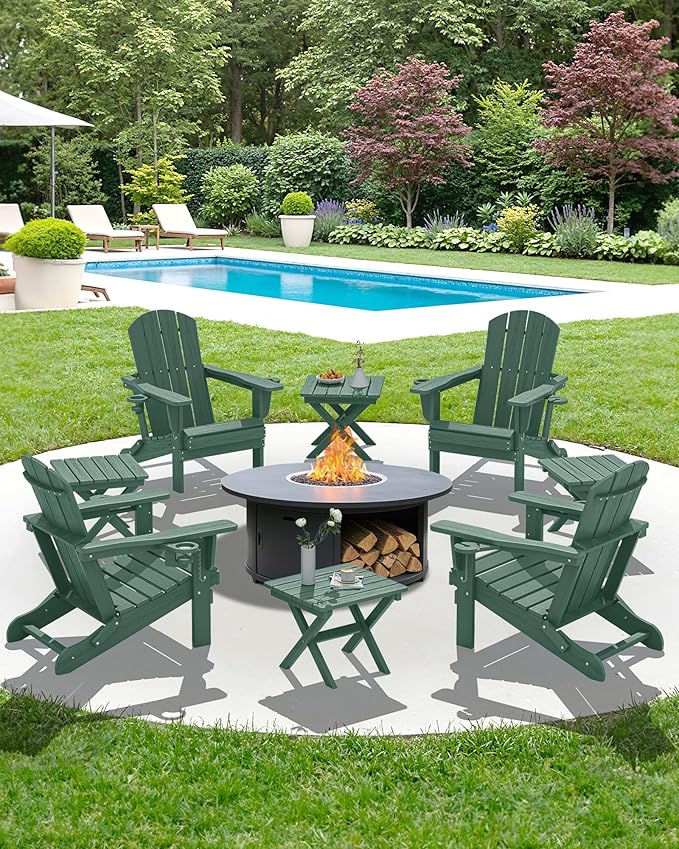 SERWALL Folding Outdoor Side Table Set of 6, Adirondack End Table, Green