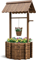 UDPATIO Wishing Wells for Outside, Wooden Wishing Well Planter for Yard, Upgrade Wishing Well with 4 Reinforced Rod & Hanging Bucket for Garden Patio Lawn Backyard Home Decor