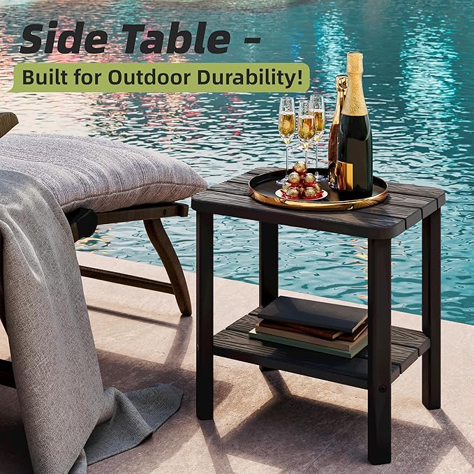 NUNU LAB Outdoor Chaise Lounge Chair Set of 3（2 of Chair and 1 of Side Table）,Waterproof Patio Lawn Chairs Lounge Outside,5-Positions Adjustable Pool Lounge Chair for Garden Beach Poolside,Grey