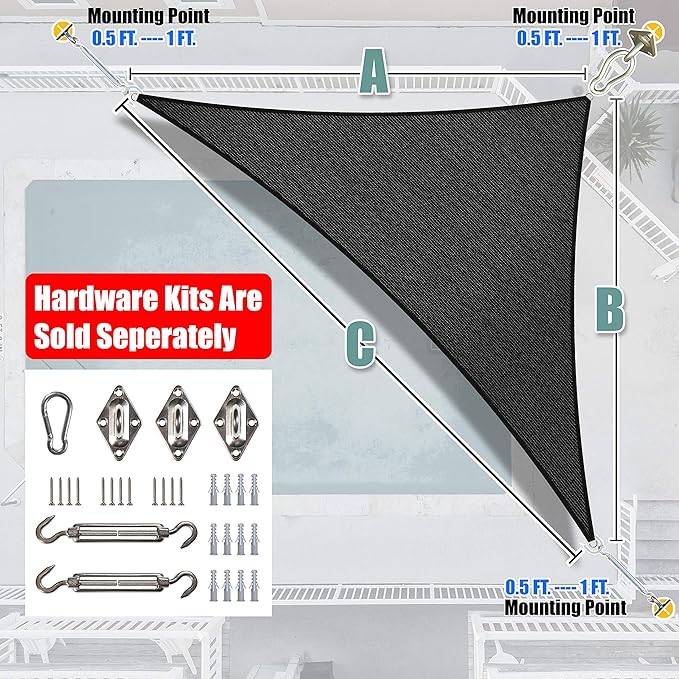 Amgo Custom Size 16' x 24' x 28.8' Black Right Triangle Sun Shade Sail Order to Make Canopy Awning UPF50+ AGSLT, 95% UV Blockage, Water & Air Permeable, 200GSM Commercial Standard (We Customize)