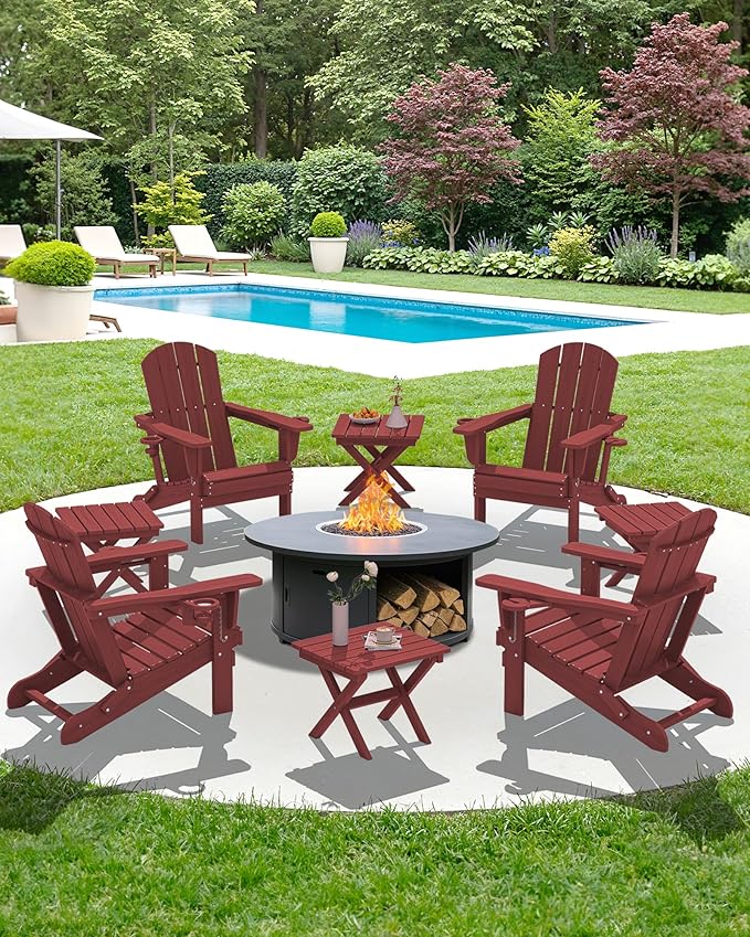 SERWALL Folding Outdoor Side Table Set of 6, Adirondack End Table, Red