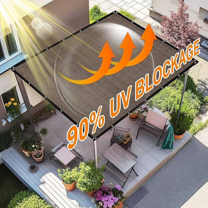 Artpuch 90% Sun Shade Cloth, 4 x 12 FT Pergola Shade Cover Canopy with Grommets, Sun Screen Fabric Tarp for Patio, Outdoor, Garden, Backyard, Mocha