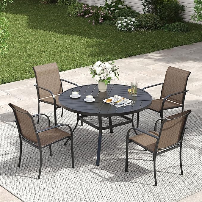 VICLLAX Patio Table and Chair Set of 4, All Weather Metal Round Outdoor Dining Furniture Set-40.6" Round Outdoor Table and Chairs, Black Tabletop
