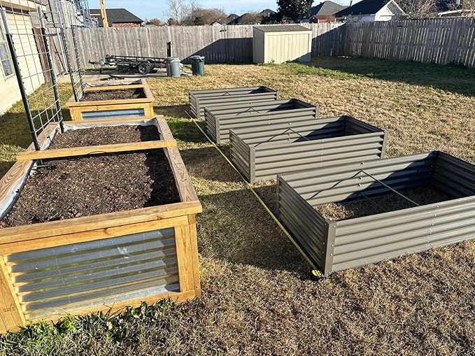 A ANLEOLIFE 12-Piece 18 Inch Tall Raised Garden Beds Kit, L-Shaped, Square & Rectangular Metal Planters for Flexible Backyard Layouts, Quartz Grey