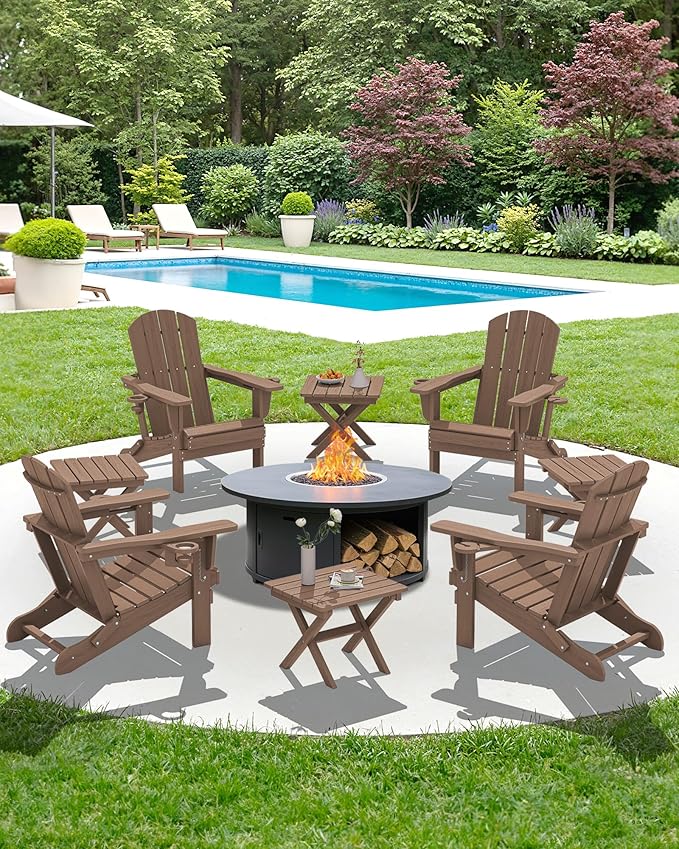 SERWALL Folding Outdoor Side Table Set of 4, Small Adirondack Side Table, Brown