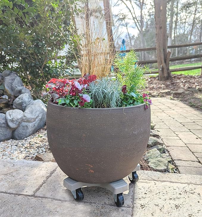 Bosmere 16" Plant Caddie - Heavy-Duty Rolling Plant Stand with Locking Wheels, 500 lb Capacity – Durable Plant Caddy for Indoor/Outdoor Use, Light Gray