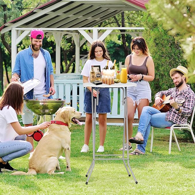 VINGLI 24" Plastic Folding Round Table Bar Height, HDPE Matrial with Gray Metal Finish, High Top Table for Outdoor Party, Cafes, Restaurants, Backyard, Dining Room, Wedding Event,1 Pack, White