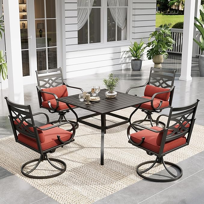 Sophia and William Swivel Outdoor Patio Dining Set for 4, Outdoor Table and Chairs, Removable Seat Cushions, Black 37" Patio Dining Table,Red