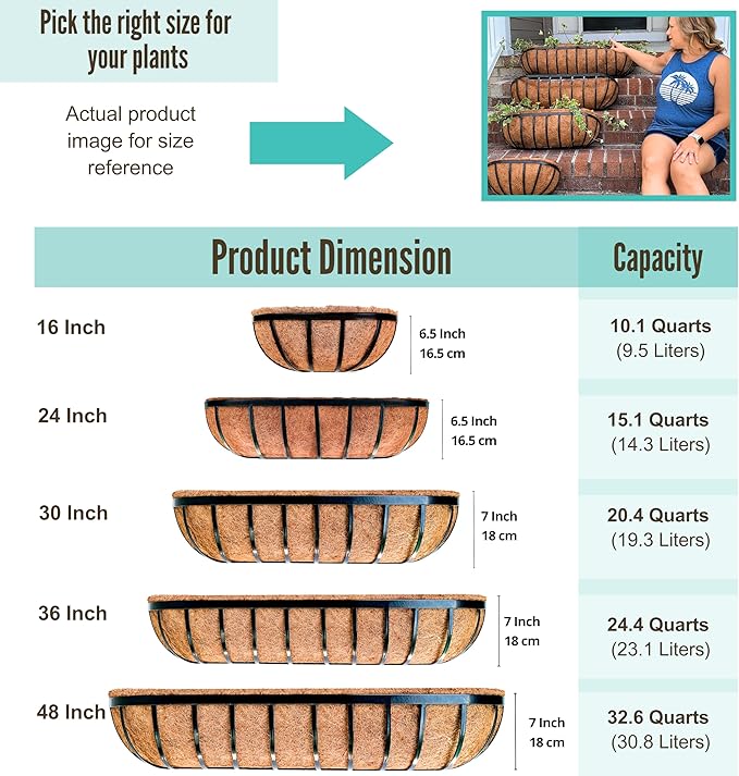 LaLaGreen Deck Railing Planter Boxes - 4 Pack, 36 Inch Long Window Flower Box Attach to House, Wall Planters for Outdoor Plants with Coco Liners English Horse Trough Fence Balcony Garden Porch Rail